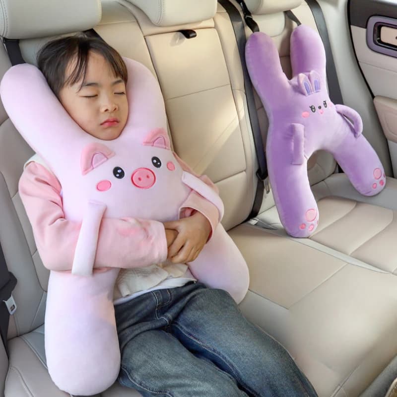 Prevent Leaning Head Back Seat Sleeping Comfort During Long Distance Travel Kids Car Neck Pillow with Seat Belt Safety Sleep Aid